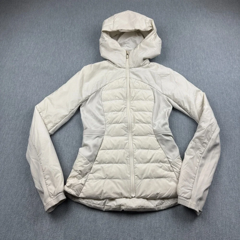 Lululemon Jacket Womens 4 Beige Down For It All Puffer Hooded Goose Down Coat